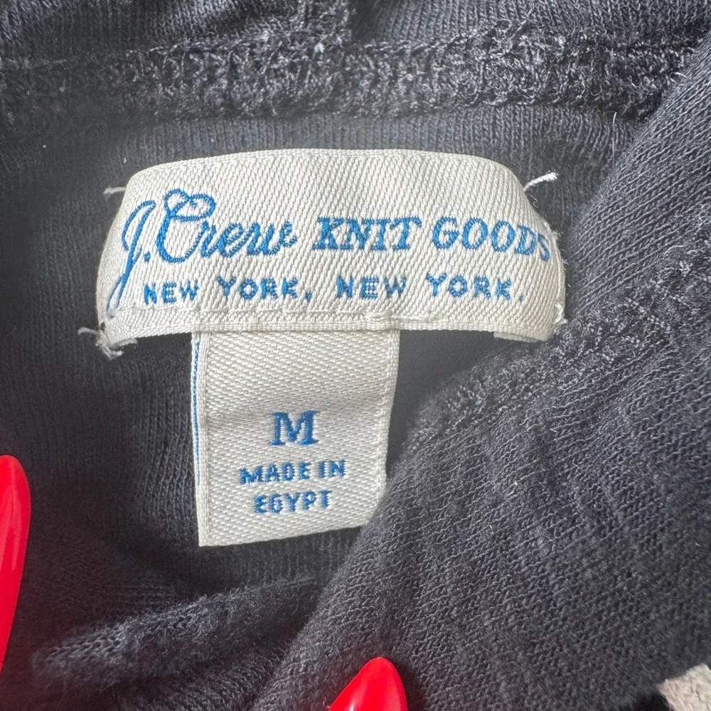 J.Crew Knit Goods Black Hoodie Mens M‎ Pullover Made in Egypt Raglan Fit
